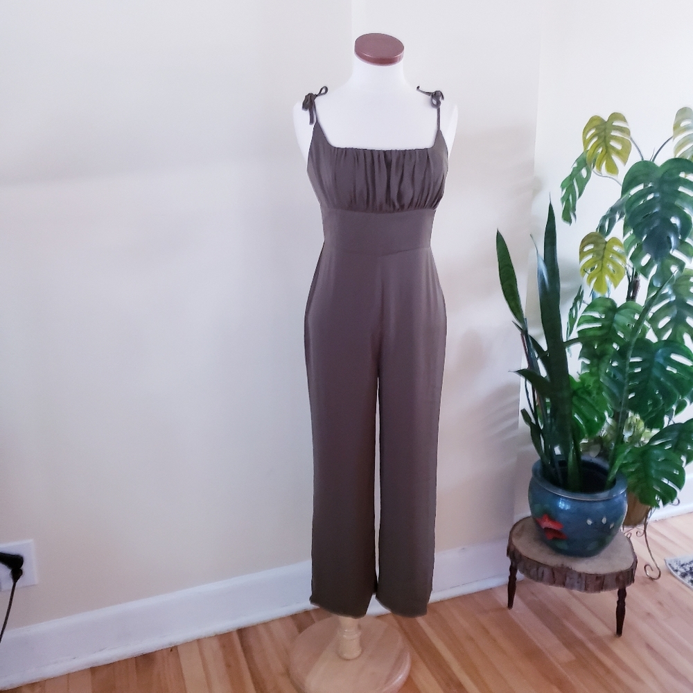 🏷Wide Leg Tie Strap Jumpsuit - Olive - M